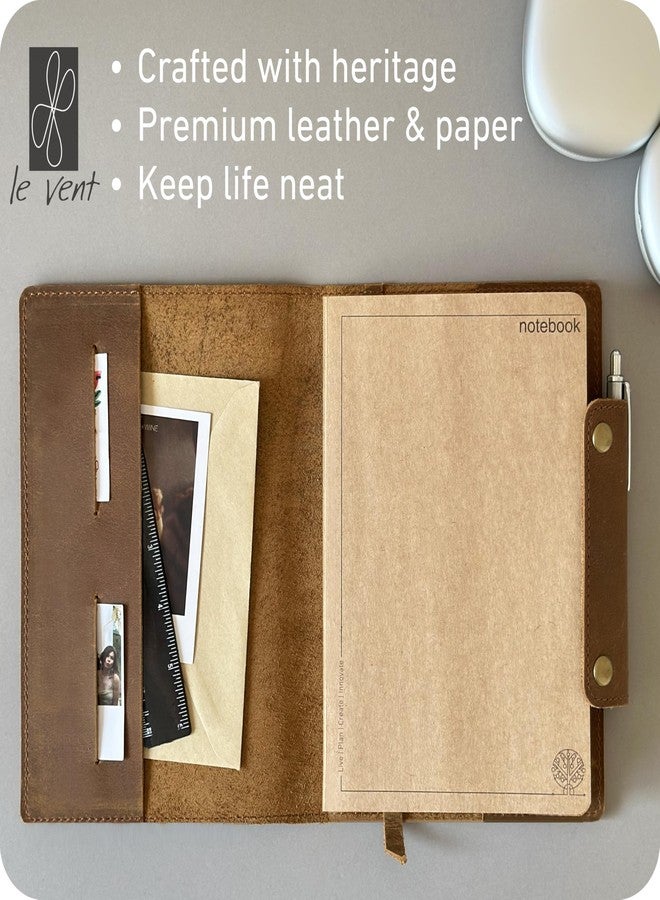 le vent Albero A5 Genuine Leather Journal Refillable - 5x8 Notebook Cover - 360 Lined Pages (100gsm) - Writing Diary Organizer - Vintage Brown Handmade Note Book for Men & Women - Image 2