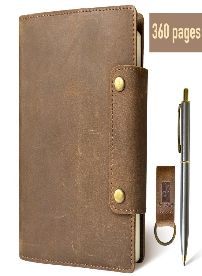 le vent Albero A5 Genuine Leather Journal Refillable - 5x8 Notebook Cover - 360 Lined Pages (100gsm) - Writing Diary Organizer - Vintage Brown Handmade Note Book for Men & Women - Image 1