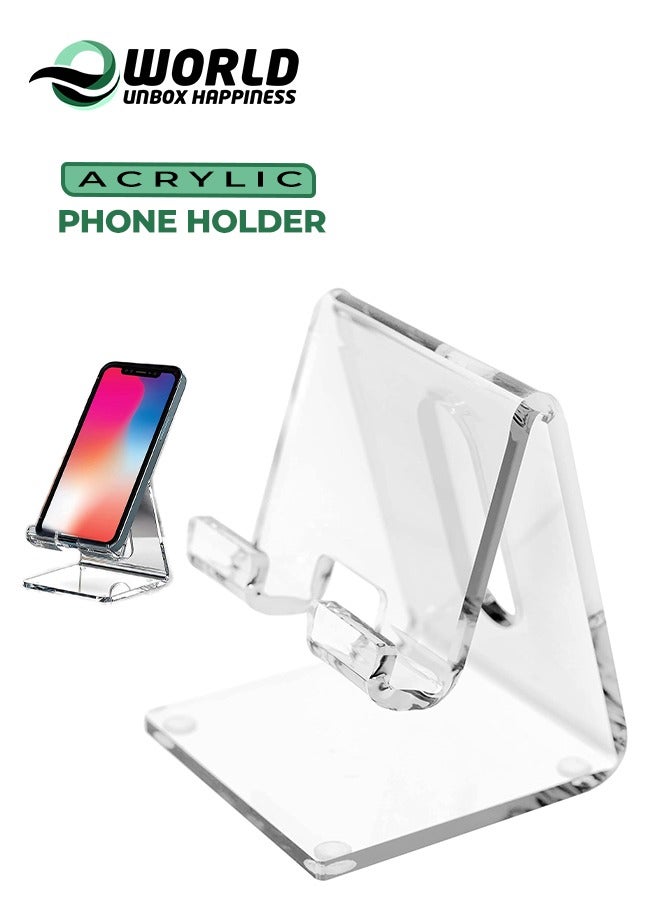 Eworld Clear Acrylic Phone Holder Stand with Non-slip Rubbers and Charging Hole, Perfect for Phones, Tablets, iPads, and Stylish Desk Accessories. - Image 1