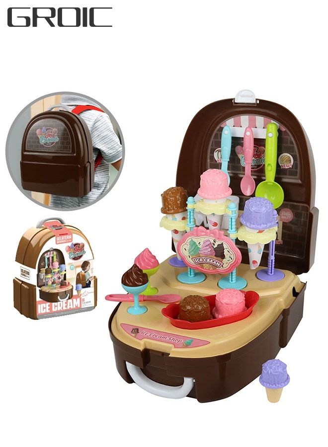 GROIC Ice Cream Playset for Kids, 34Pcs Pretend Dessert with Suitcase，Kitchen Toy Set - Image 1