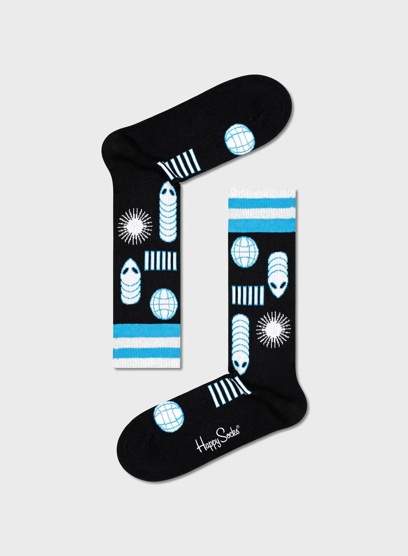 Happy Socks Embroidered Space Creature Crew Sock