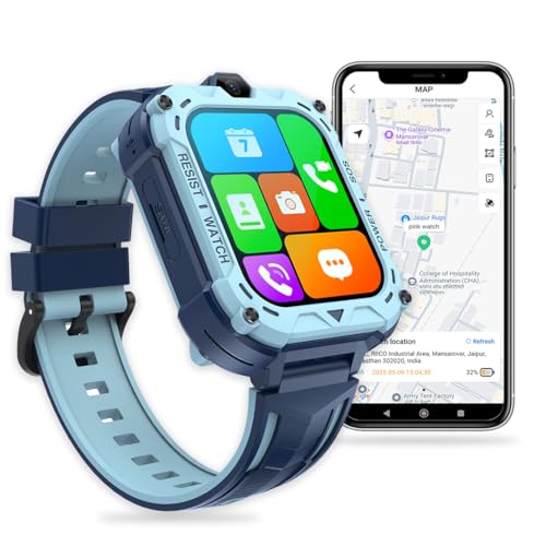 FETACA 4G GPS Smartwatch for Kids with Assisted GPS Tracking, 4G Video & Voice Call, Safe Zone Alert, SOS Button, Habit Formation | Fun and Safe Wearable with Free 5G SIM Card (Blue) - Image 1