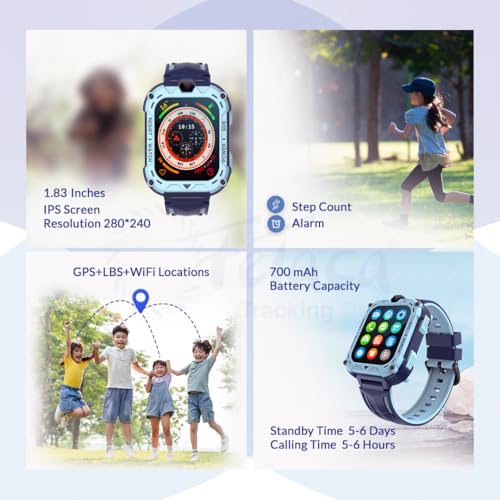 FETACA 4G GPS Smartwatch for Kids with Assisted GPS Tracking, 4G Video & Voice Call, Safe Zone Alert, SOS Button, Habit Formation | Fun and Safe Wearable with Free 5G SIM Card (Blue) - Image 4