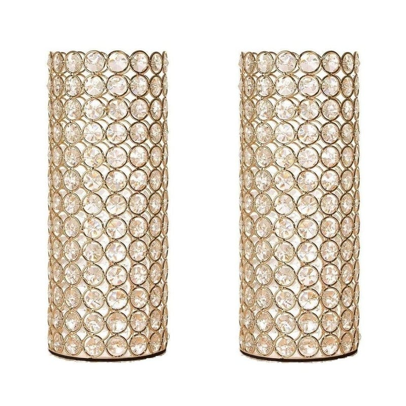 2 Pcs Gold Crystal Metal Tealight Candle Holder for Centerpieces 104 inch Tall Blingbling Hurricane Candle Holder Decorative Cylinder Vases for Centerpieces Room Decor Party