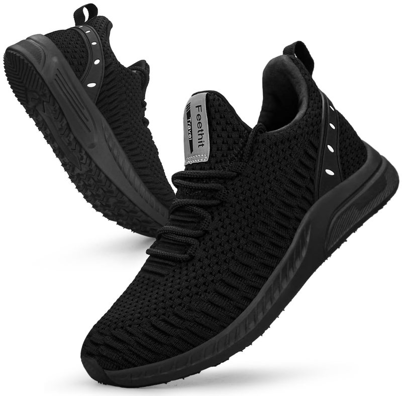 Feethit Women Tennis Running Shoes Walking Shoes Lightweight Casual Sneakers for Travel Gym Work Woman Waitress Nurse All Black 7.5 - Image 1
