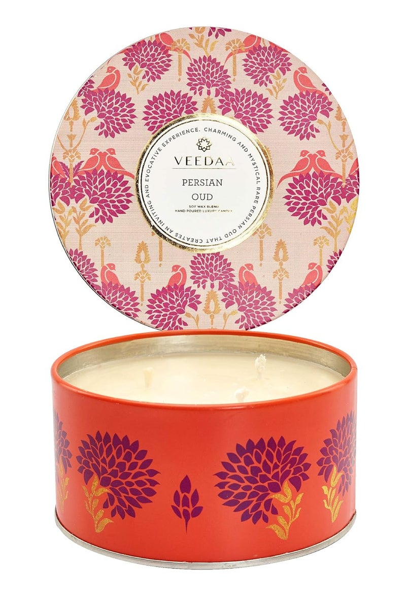 VEEDAA Persian Oud 3 Wick Tin Soy Wax Scented Candle Burns 40 Hours - Image 1