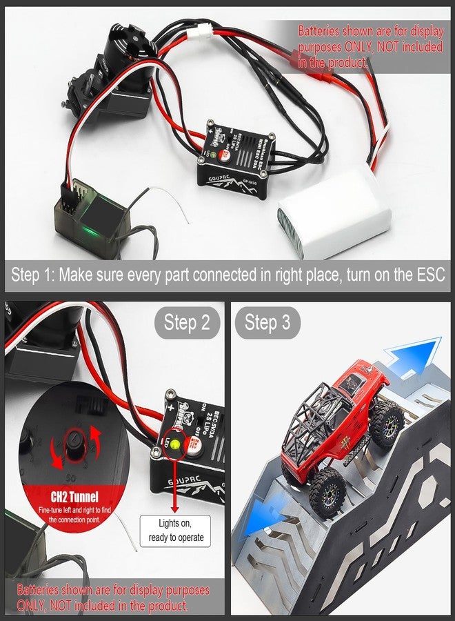 GOUP RC GOUPRC Racing RC Transmitter 8 Channels 2.4GHz and Receiver with 2204 2400KV Brushless Outrunner Transmission Motor & 30A Brushless Esc for SCX24 RC Crawler Axial 1/24 RC Car Crawler Black - Image 5