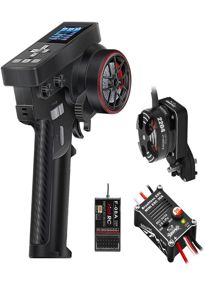 GOUP RC GOUPRC Racing RC Transmitter 8 Channels 2.4GHz and Receiver with 2204 2400KV Brushless Outrunner Transmission Motor & 30A Brushless Esc for SCX24 RC Crawler Axial 1/24 RC Car Crawler Black - Image 1