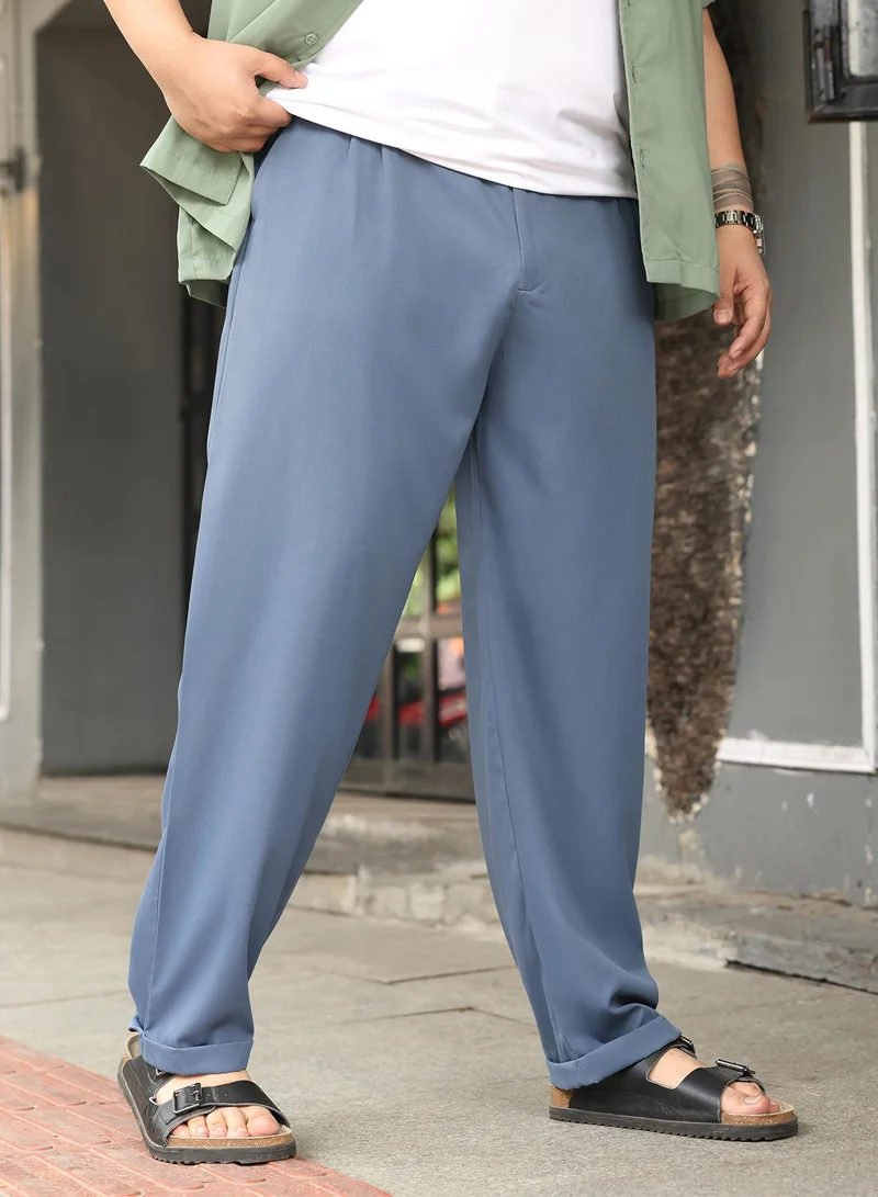 Instafab Plus Instafab Plus Men Pleated-Twill Tailored Trousers | Mid-Rise , Side Elasticated Stretch | Button Closure , Cuffed-Straight Hem | Solid Twill | Woven Fabric For Casual & Office Wear | Flint Grey