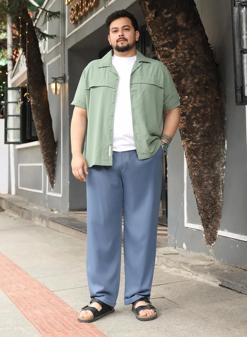 Instafab Plus Instafab Plus Men Pleated-Twill Tailored Trousers | Mid-Rise , Side Elasticated Stretch | Button Closure , Cuffed-Straight Hem | Solid Twill | Woven Fabric For Casual & Office Wear | Flint Grey
