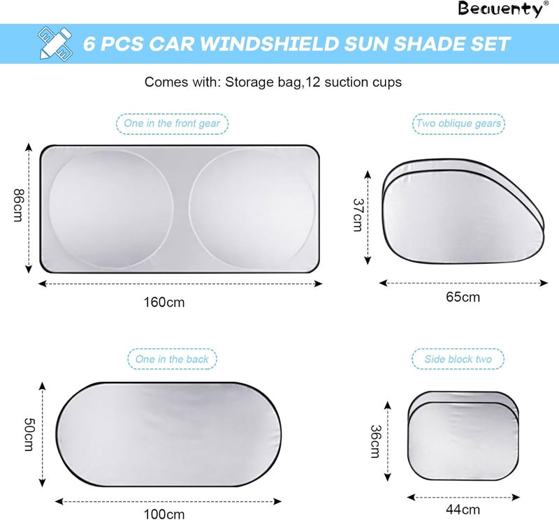 6 Pcs Car Windshield Sun Shade Set - UV Protection and Heat Insulation - Image 2