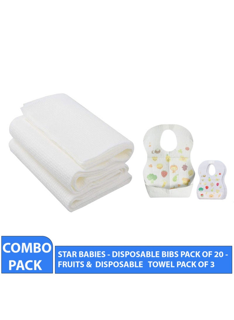 STAR BABiES Combo Pack Disposable Bibs Pack Of 20 With Disposable Towel Pack Of 3 Fruits - Image 2