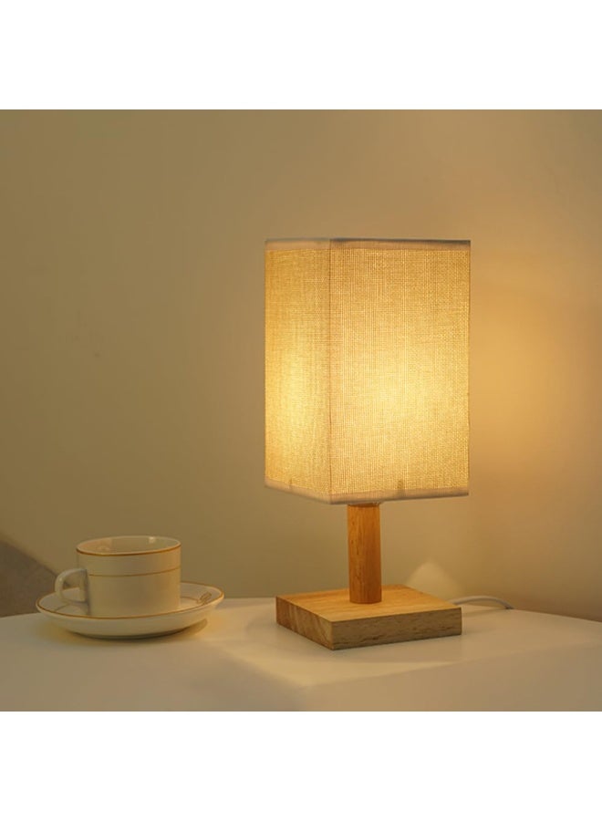 LOKIPA Wood Grain Table Lamp with Jute Shade - Eye Protection Bedside Lamp for Bedroom, Minimalist Nightstand, Desk Reading Light for Living Room, Office, Dorm, Kids Room (Warm Light, Square Shade, Wood Base) - Image 1