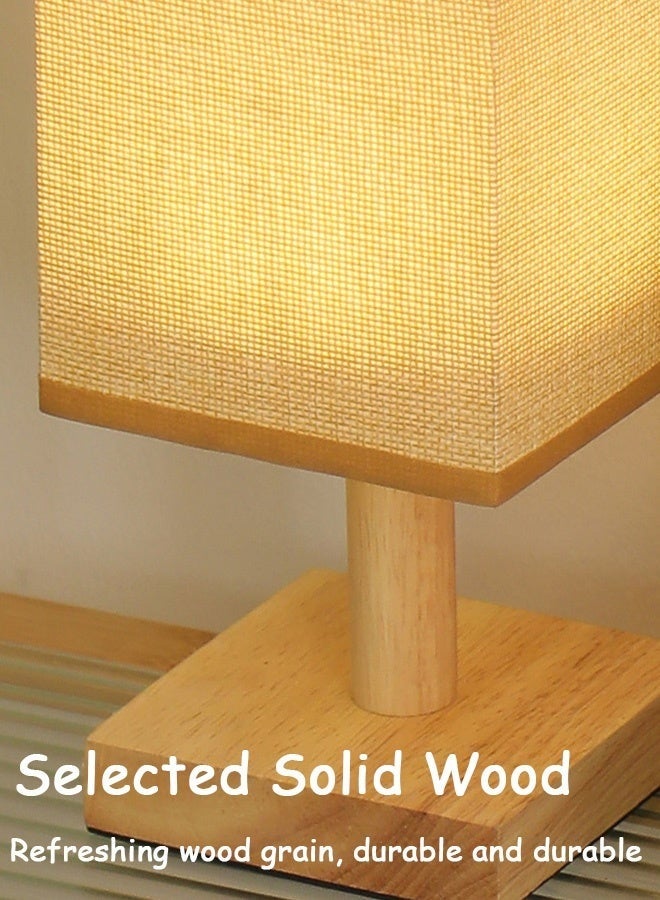 LOKIPA Wood Grain Table Lamp with Jute Shade - Eye Protection Bedside Lamp for Bedroom, Minimalist Nightstand, Desk Reading Light for Living Room, Office, Dorm, Kids Room (Warm Light, Square Shade, Wood Base) - Image 2