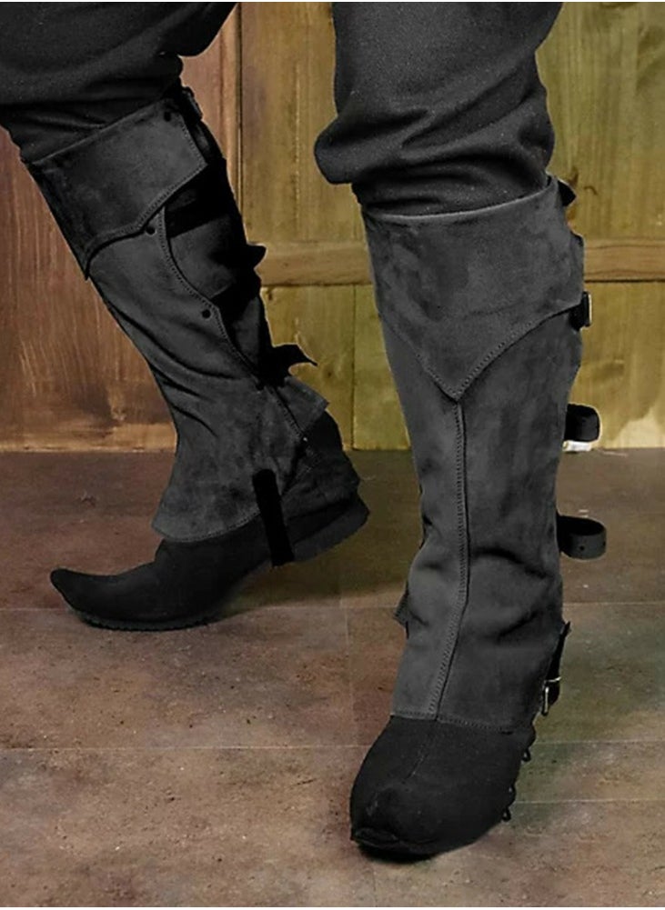 Loquat - Medieval Faux Leather Leg Gaiters, Vintage Middle Ages Knight Leg Armor, Buckle Leg Guards Black - Image 1