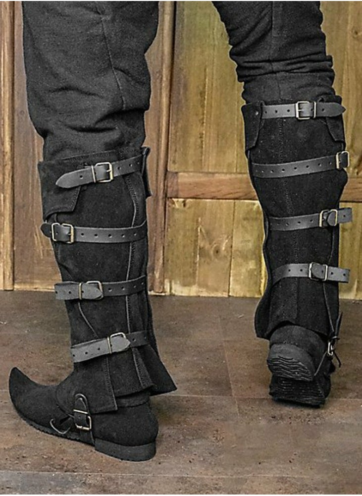 Loquat - Medieval Faux Leather Leg Gaiters, Vintage Middle Ages Knight Leg Armor, Buckle Leg Guards Black - Image 1