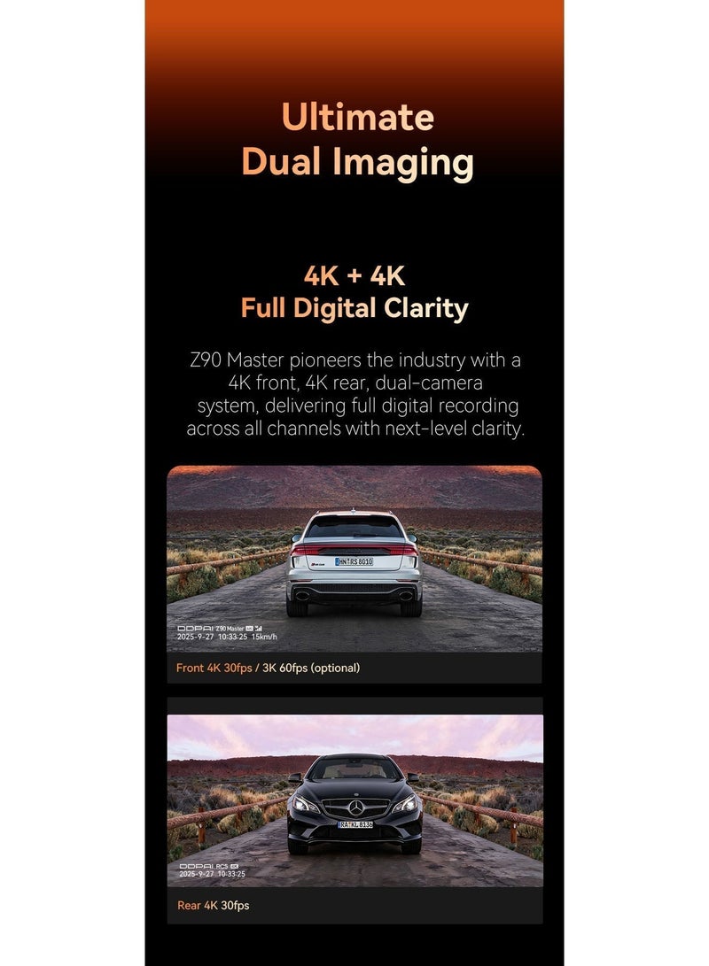 DDPAI Z90 Master Dual Dash Cam 4K + 4K | Dual Sony STARVIS 2 IMX678 | 64GB eMMC | 4G Supported | GPS | 5GHz WiFi | ADAS 2.0 | Supercapacitor | 24/7 Parking Mode - Image 3