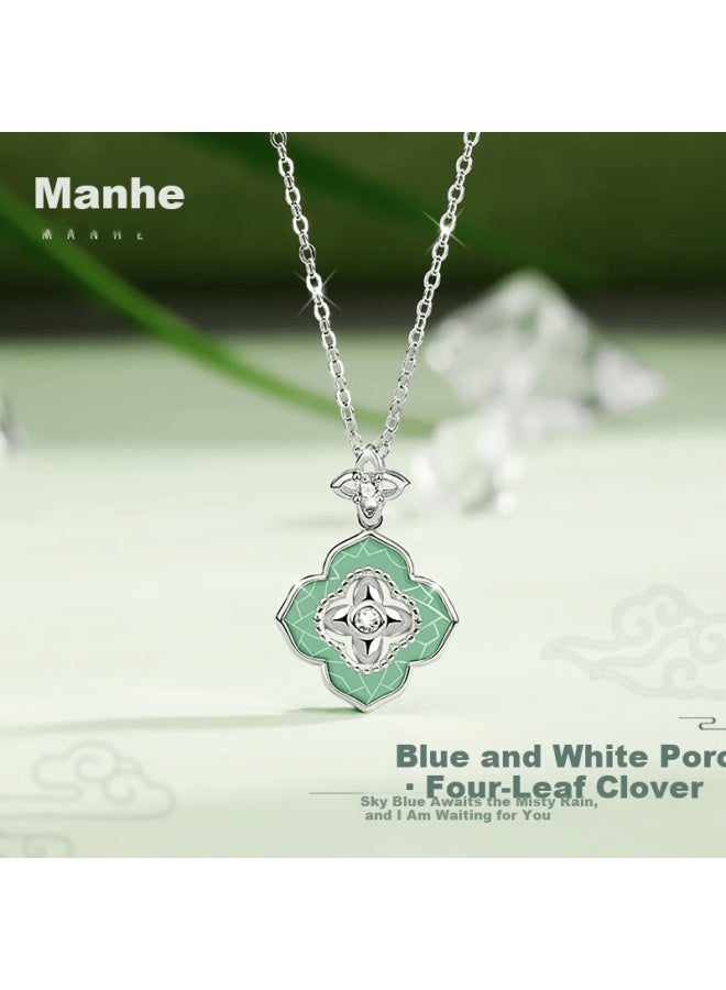 Manhe S925 Silver Four-leaf Clover Necklace Women's Pendant Gift For Wife Birthday International Women's Day Gift For Female Friends - Image 1