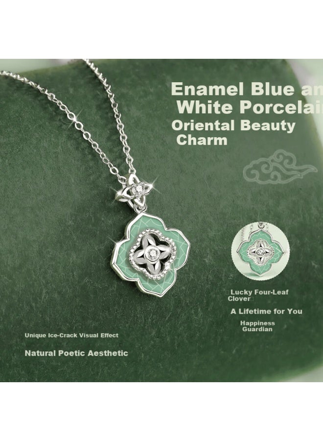 Manhe S925 Silver Four-leaf Clover Necklace Women's Pendant Gift For Wife Birthday International Women's Day Gift For Female Friends - Image 3