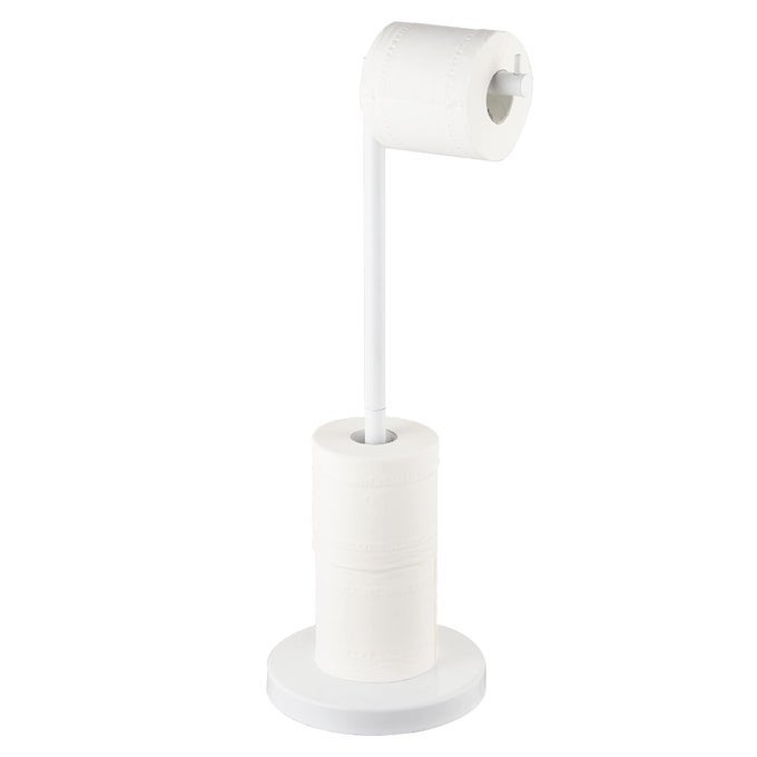 FREE STANDING TOILET PAPER HOLDER STAND WITH STORAGE FOR 4 ROLLS OF TOILET TISSUE FOR BATHROOM STAINLESS STEEL LUXURY MODERN WHITE FINISHED 1PC