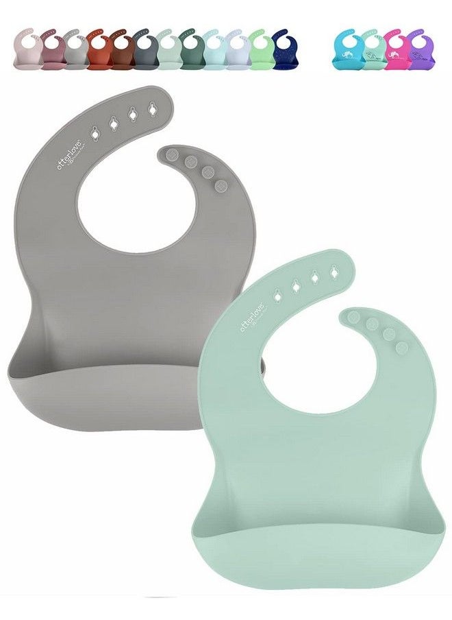 otterlove Silicone Bib 100% Pure Platinum Lfgb Baby Bibs With No Fillers Wide Food Catching Pocket Easy Clean Mess Proof Dishwasher Safe Bpa & Phthalate Free (2 Bib Pack Sage & Sand)  - Image 1