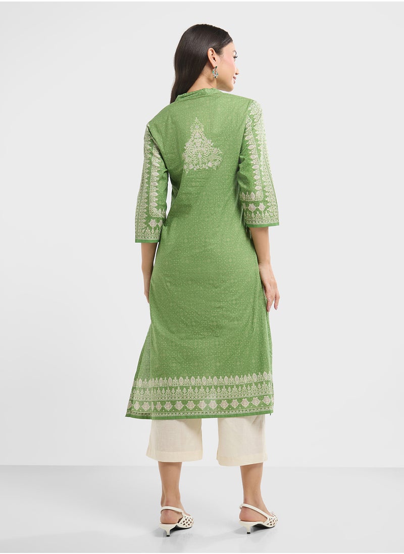 V-Neck Printed Kurta
