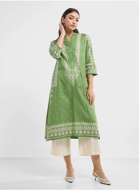 V-Neck Printed Kurta