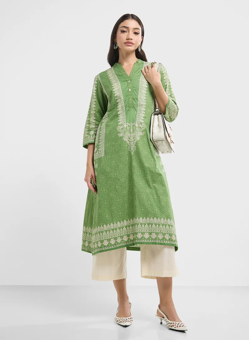 Biba V-Neck Printed Kurta