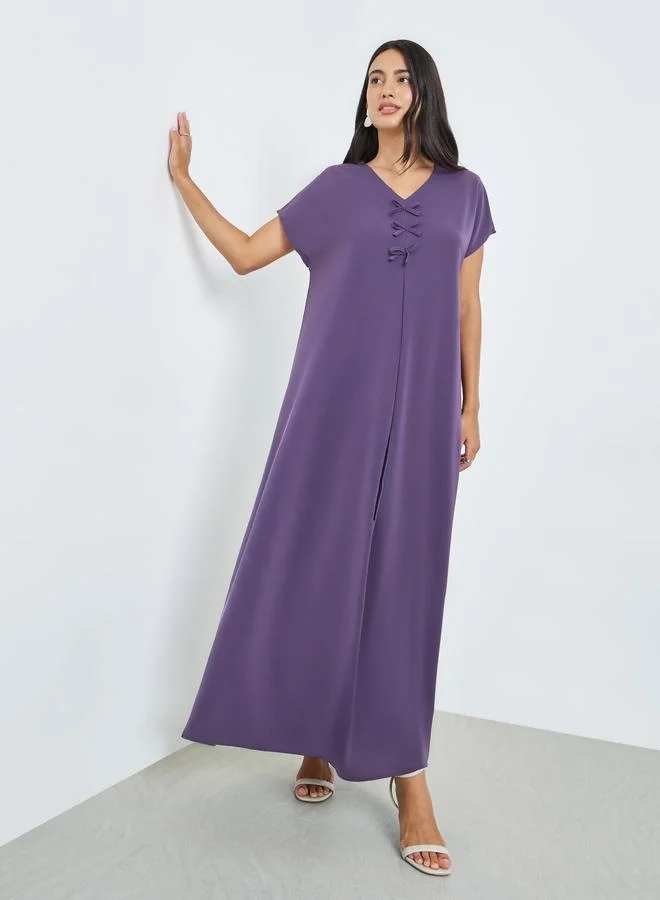 Amirah  Purple Pleated Detail A-Line Jalabiya for Women | Best Price UAE