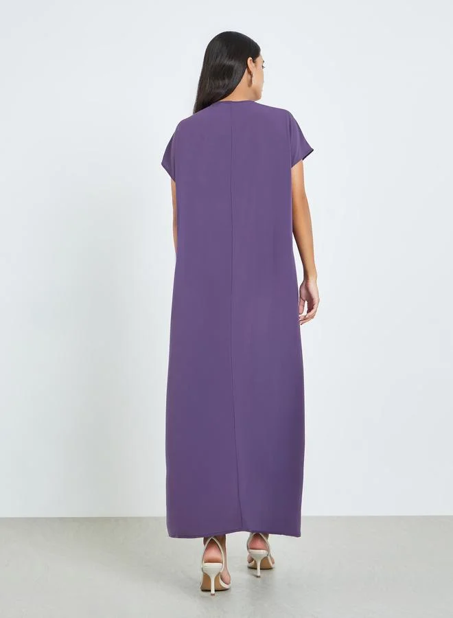 Amirah  Purple Pleated Detail A-Line Jalabiya for Women | Best Price UAE