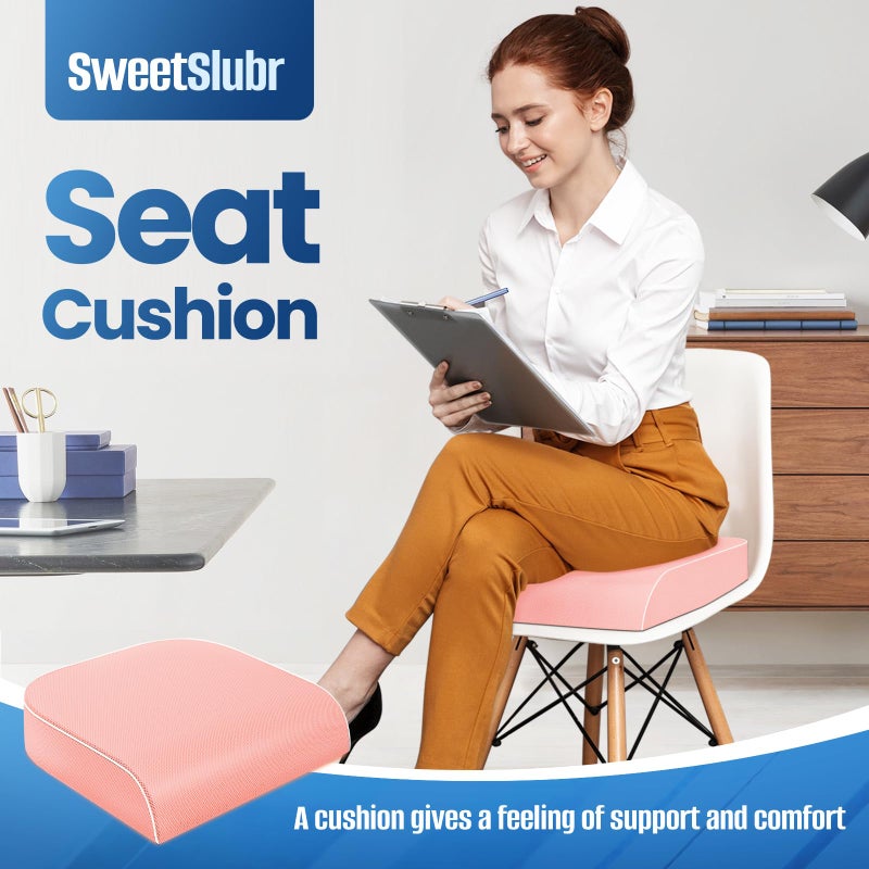 SweetSlubr Seat Cushion for Tailbone Pain Relief, Office Chair Cushion, Memory Foam Large Chair Cushion with Non-Slip Cover for Soft Support at Office Chair, Car Seat, Airplane Pink/Large - Image 3