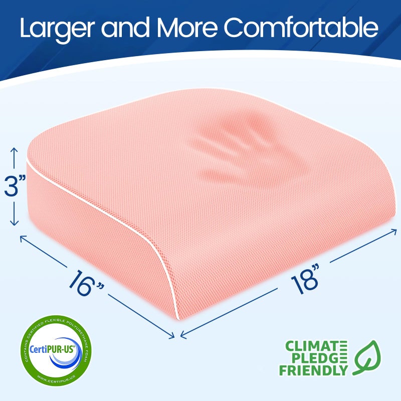 SweetSlubr Seat Cushion for Tailbone Pain Relief, Office Chair Cushion, Memory Foam Large Chair Cushion with Non-Slip Cover for Soft Support at Office Chair, Car Seat, Airplane Pink/Large - Image 2
