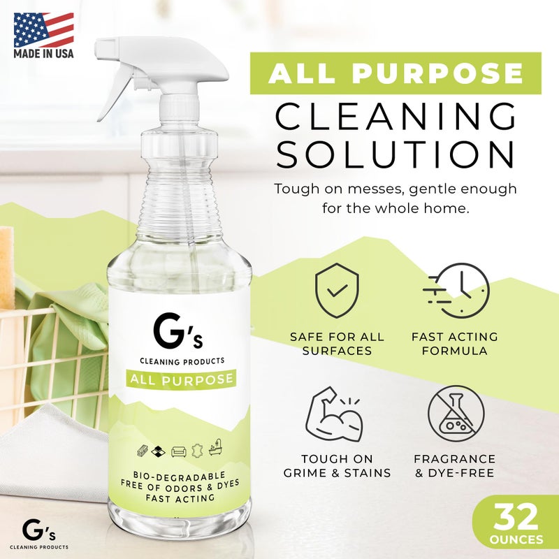 G's Cleaning Biodegradable All Purpose Cleaner - 32 oz Non-Toxic Natural Cleaning Spray - Multipurpose Cleaner Spray for Multi Surface, Kitchen, Counter Top, Furniture, Floor, Home and Household - Image 2