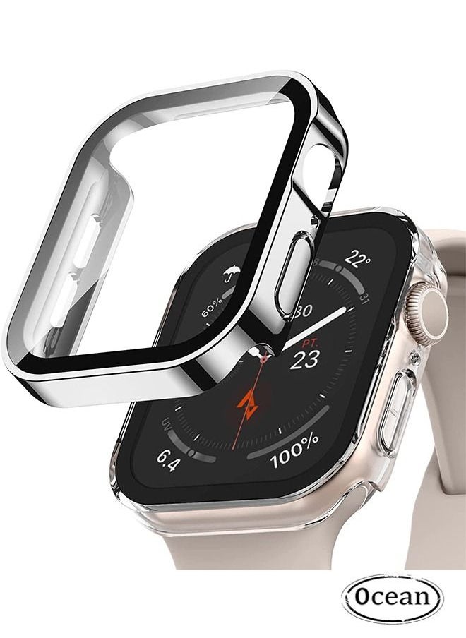 Ocean - Straight Edge Waterproof Screen Protector Case With HD Tempered Film for Apple Watch Series 8/7 45mm, Anti-Scratch Ultra-thin HD Touch Sensitive Film, Full-Screen Cover Bubble-Free Protector Silver - Image 1