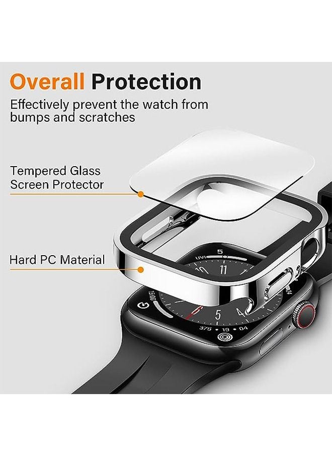 Ocean - Straight Edge Waterproof Screen Protector Case With HD Tempered Film for Apple Watch Series 8/7 45mm, Anti-Scratch Ultra-thin HD Touch Sensitive Film, Full-Screen Cover Bubble-Free Protector Silver - Image 1