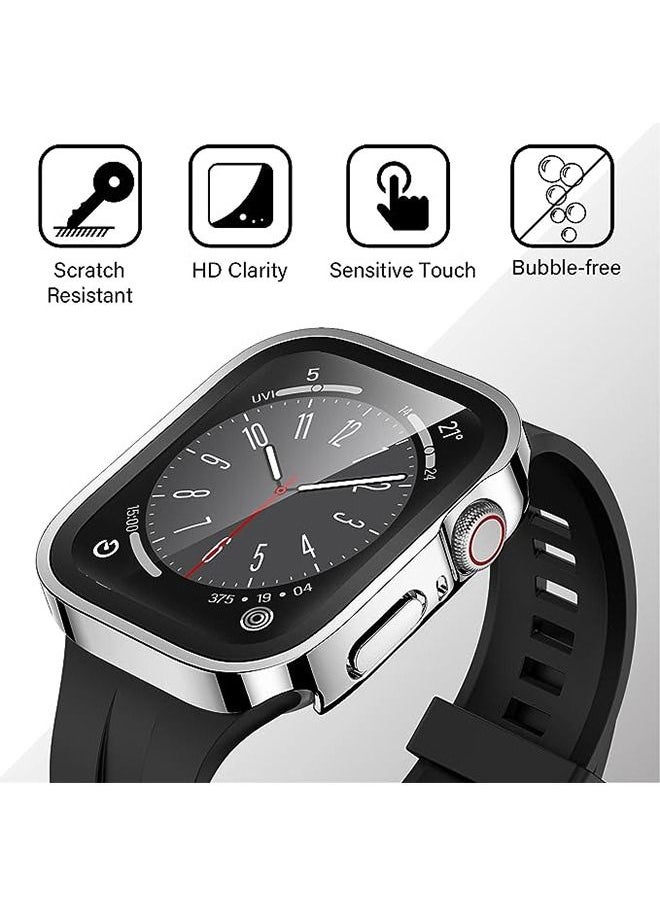 Ocean - Straight Edge Waterproof Screen Protector Case With HD Tempered Film for Apple Watch Series 8/7 45mm, Anti-Scratch Ultra-thin HD Touch Sensitive Film, Full-Screen Cover Bubble-Free Protector Silver - Image 1