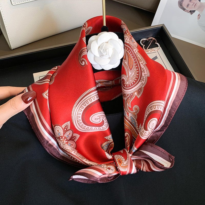 Aufeel 100% Real Mulberry Silk Women Small Square Neck Scarfs 21" Lightweight Headscarf Printed Neckerchief Gift Packed (Wine Red) - Image 2