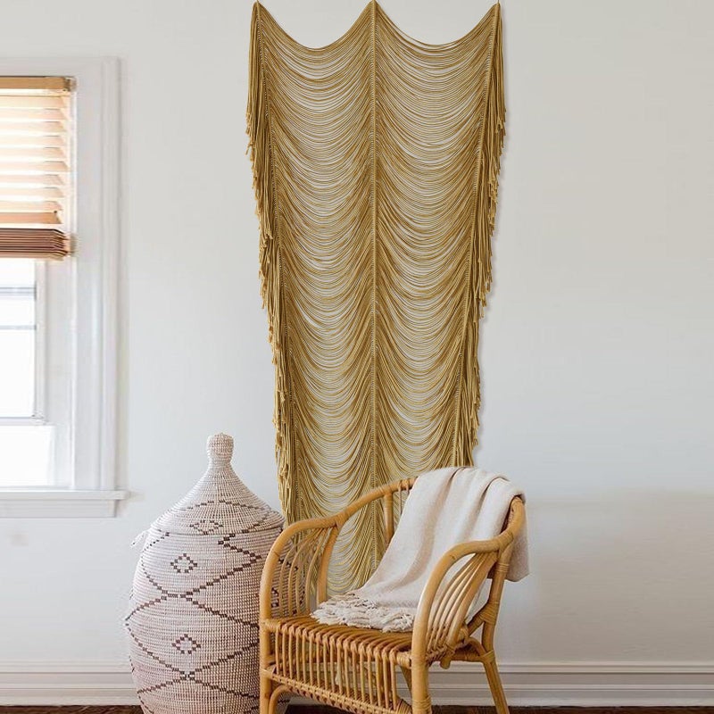Flber Macrame Curtain Boho Curtain Room Divider Doorway Wall Decor Fiber Yarn Art Craftsmanship Bedroom Wedding Backdrop 41" W x 75" Lï¼ˆ1 Panel - Image 2