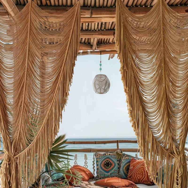 Flber Macrame Curtain Boho Curtain Room Divider Doorway Wall Decor Fiber Yarn Art Craftsmanship Bedroom Wedding Backdrop 41" W x 75" Lï¼ˆ1 Panel - Image 1
