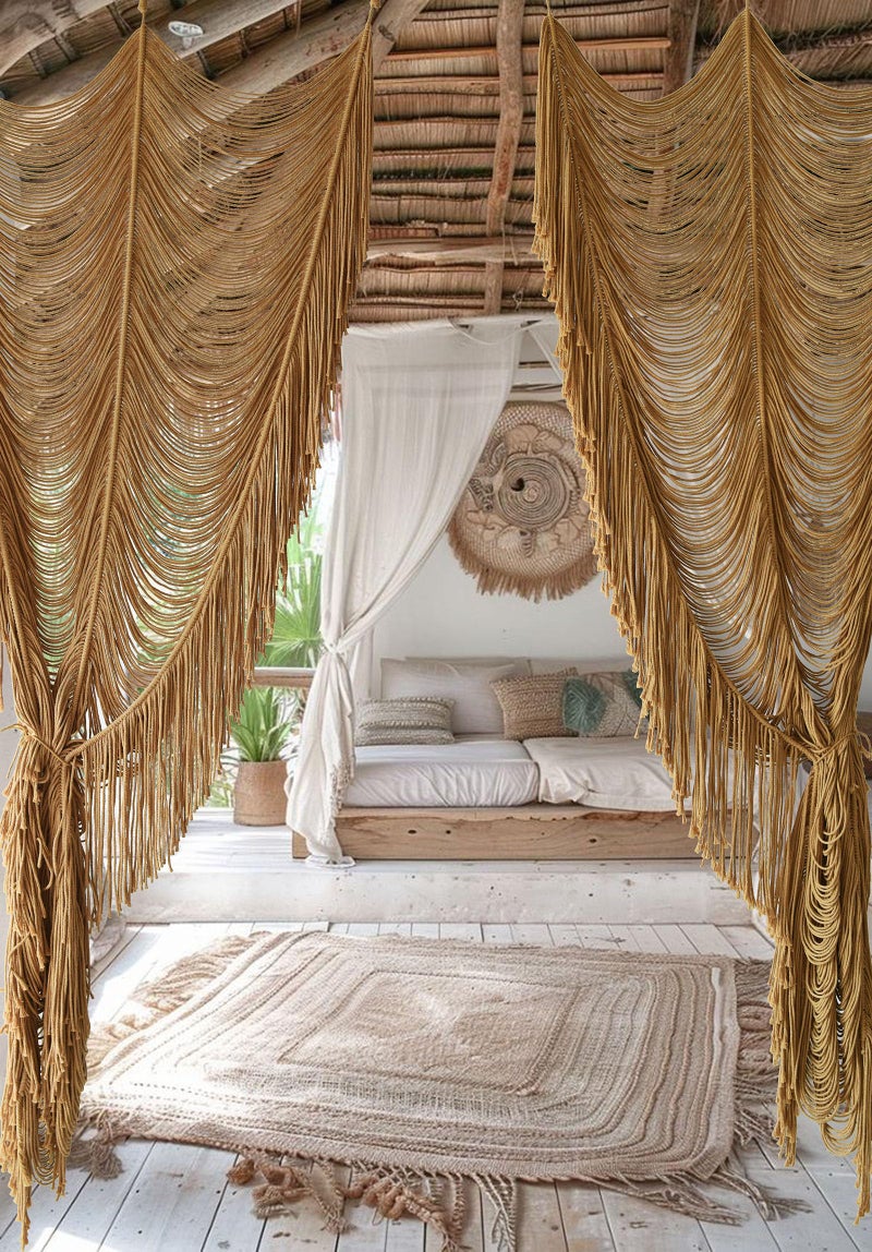 Flber Macrame Curtain Boho Curtain Room Divider Doorway Wall Decor Fiber Yarn Art Craftsmanship Bedroom Wedding Backdrop 41" W x 75" Lï¼ˆ1 Panel - Image 3