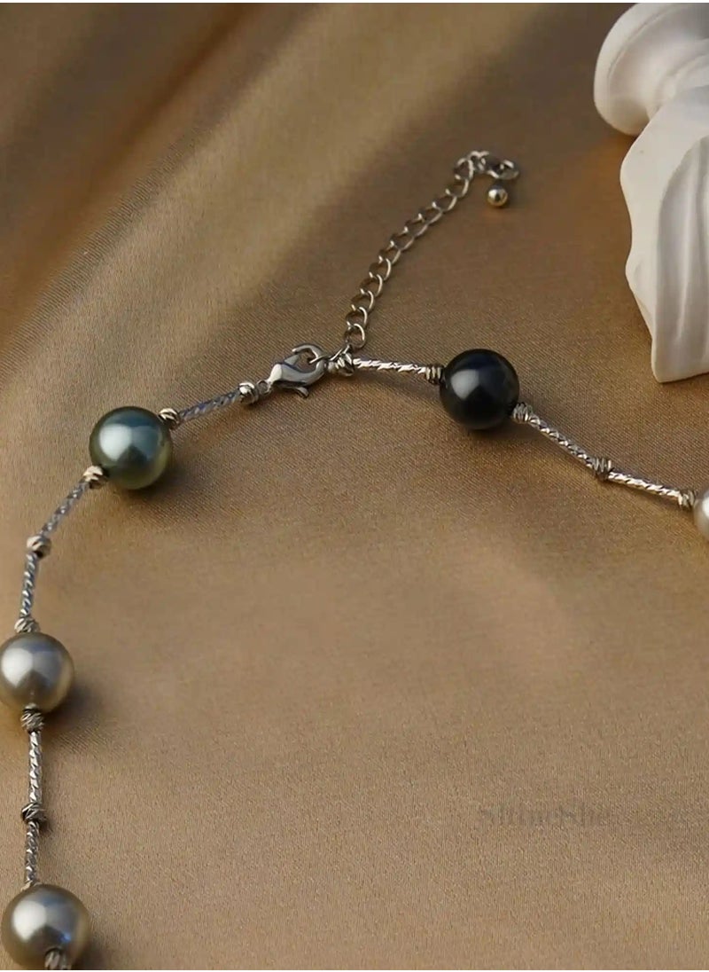 ShineShe New Fashionable Elegant Tahitian Black Green and Silver pearl starry sky pearl necklace(10mm), ShineShe  - Image 3