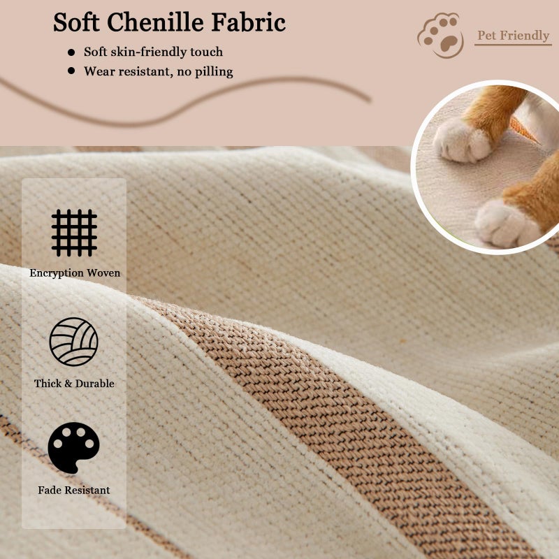 DREAMINGO Couch Cover for Sofa, Chenille Couch Cover Blanket, Washable Sofa Covers for 2 Cushion Couch, Stripes Jacquard Loveseat Covers Soft Furniture Protector Slipcover, 71"x118", Beige Coffee - Image 4