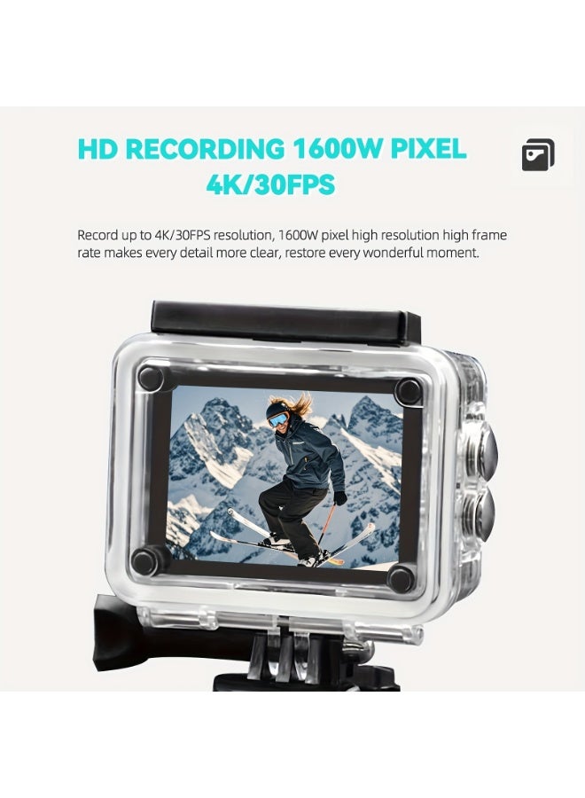 general Helmet camera, compact camera, 360-degree panoramic camera, 4K action camera, 1080P action camera (with waterproof housing), mini smart HD waterproof outdoor camera (black, with 32GB memory card). - Image 3