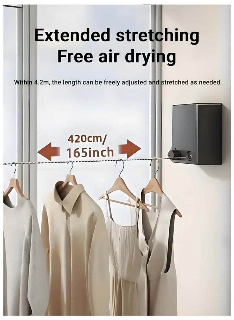 JINFANLI Telescopic Clothesline Stainless Steel Clothes Line Wall Mounted Clothes Drying Laundry Line Adjustable Clothes Rope 4.2m - Image 3