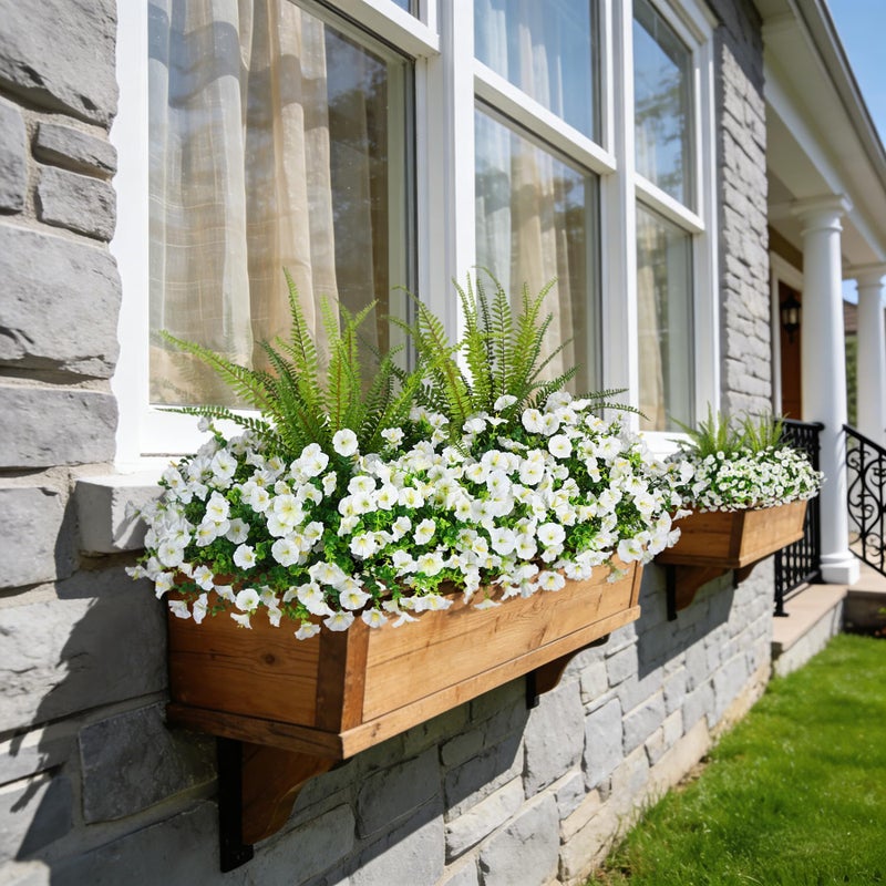 Hrobek Artificial Flowers for Outdoors Faux Plants Outside Indoor,UV Resistant Silk Fake Morning Glory Tall Ferns for Home Patio Garden Back Yard Front Porch Decor Spring Summer(13 Bunches,White) - Image 3