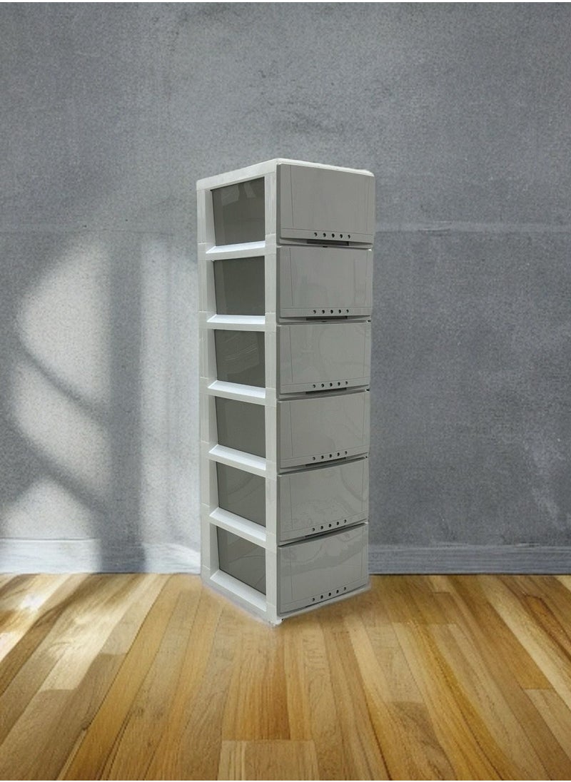 المفرج أدراج تخزين 6 طوابق بلاستيك رمادي/ أبيض 42×34×124 cm  - Image 5
