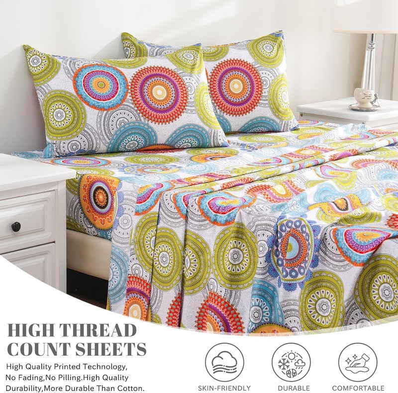 Bedlifes Queen Sheet Set Ultra Soft, Breathable, Silky Flower Deep Pocket 100% Microfiber Bedding, 4 Piece Queen Size Mandala Patterned - Image 3