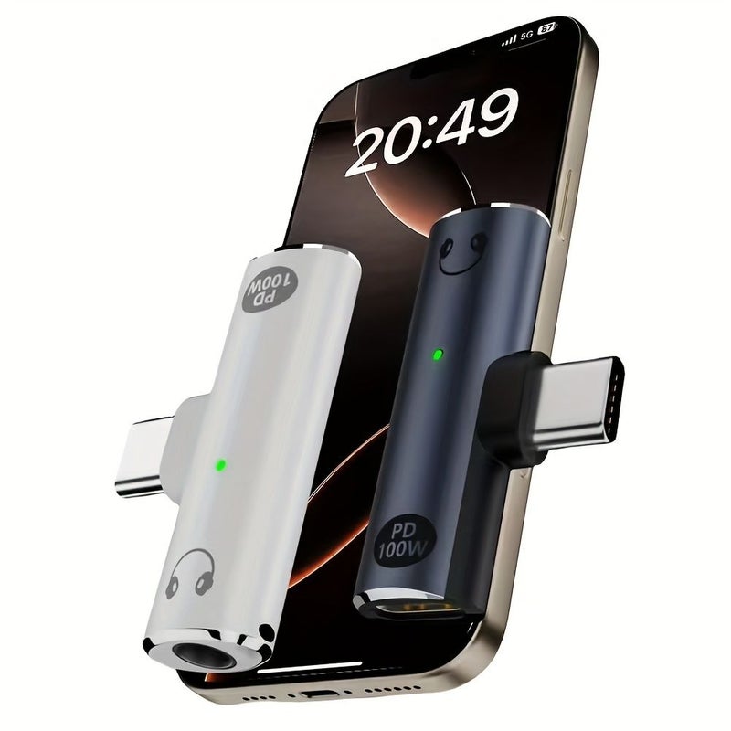 Grey USB C to 3 5mm Female Audio Adapter with PD100W Fast Charging Amplifier Function - Image 1