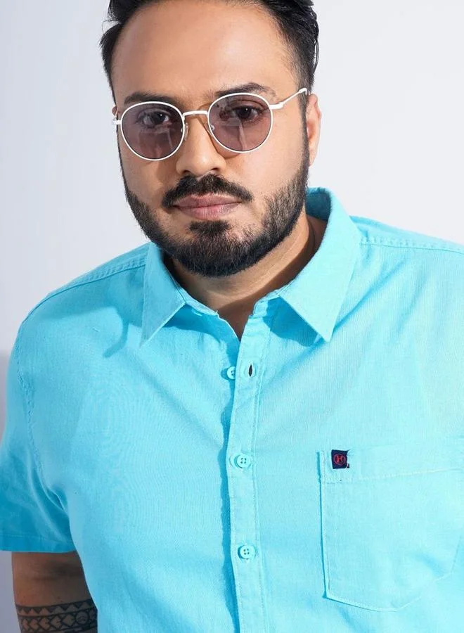 Take Two Plus Men Turquoise Regular Fit Casual Shirt By HardSoda