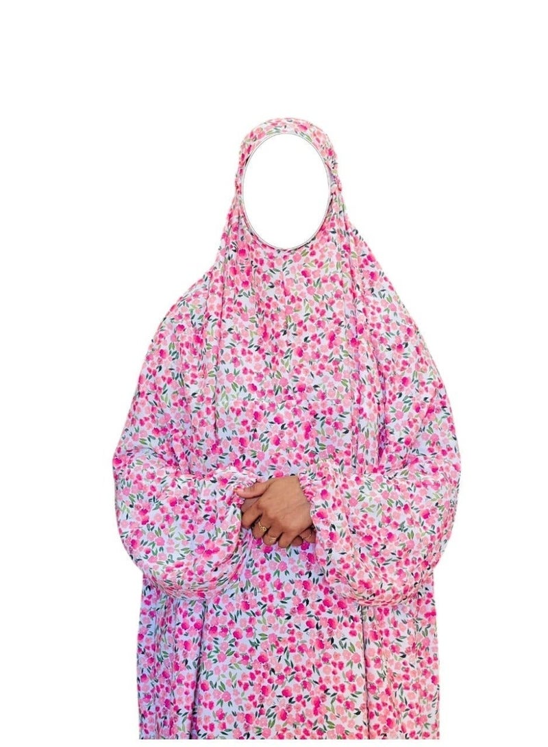 Women's Islamic Prayer Dress, Free Size Jilbab Abaya Set, Modest Prayer Outfit for Muslim Women, Umrah & Ramadan Essentials, Sleeve and Head Elastic, Printed Cloth - Image 2